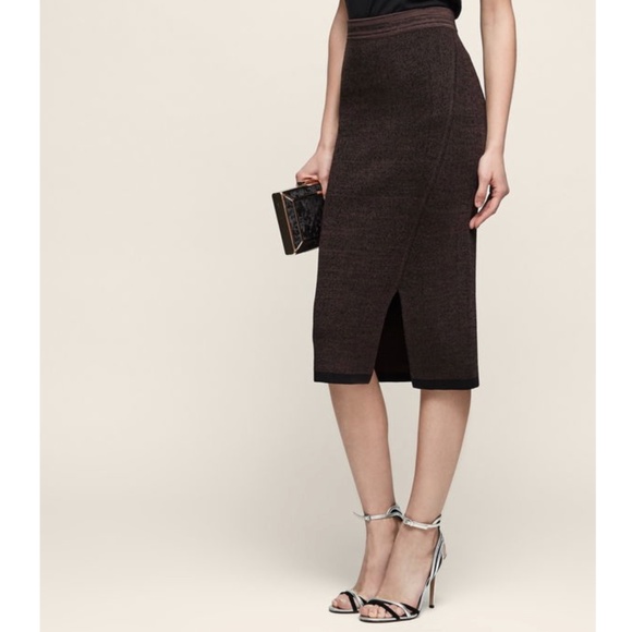 Reiss Cassie Knitted Pencil Skirt Chocolate - Picture 1 of 10